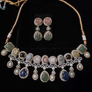 Elegant Multicolor Gemstone Necklace and Earring Set